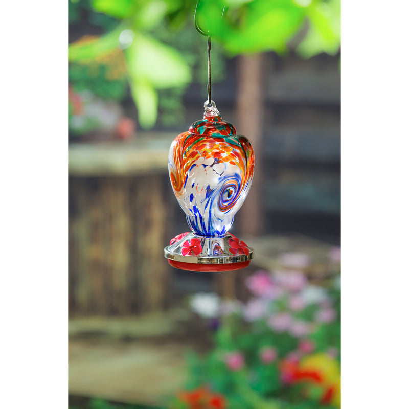 Evergreen Bird Feeder,Mutli-Color Speckle Art Glass Hummingbird Feeder, Finial Shape,4.72x4.72x8.66 Inches