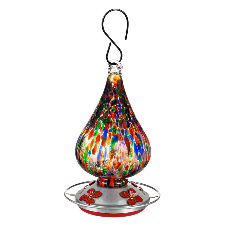 Evergreen Bird Feeder,Multi-Color Speckled Art Glass Hummingbird Feeder with Bronze Gondola,5.51x5.51x10.24 Inches