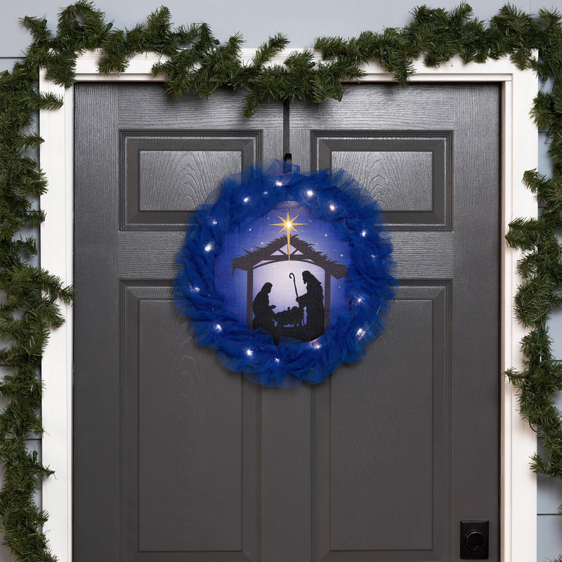 Nativity Lighted Deco Mesh Door Decor,2msh2614bl