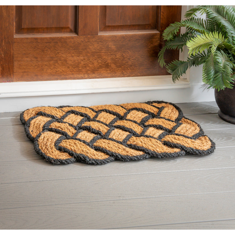 Natural Coir and Black Braided Woven Mat, 2 Asst,2rm1229