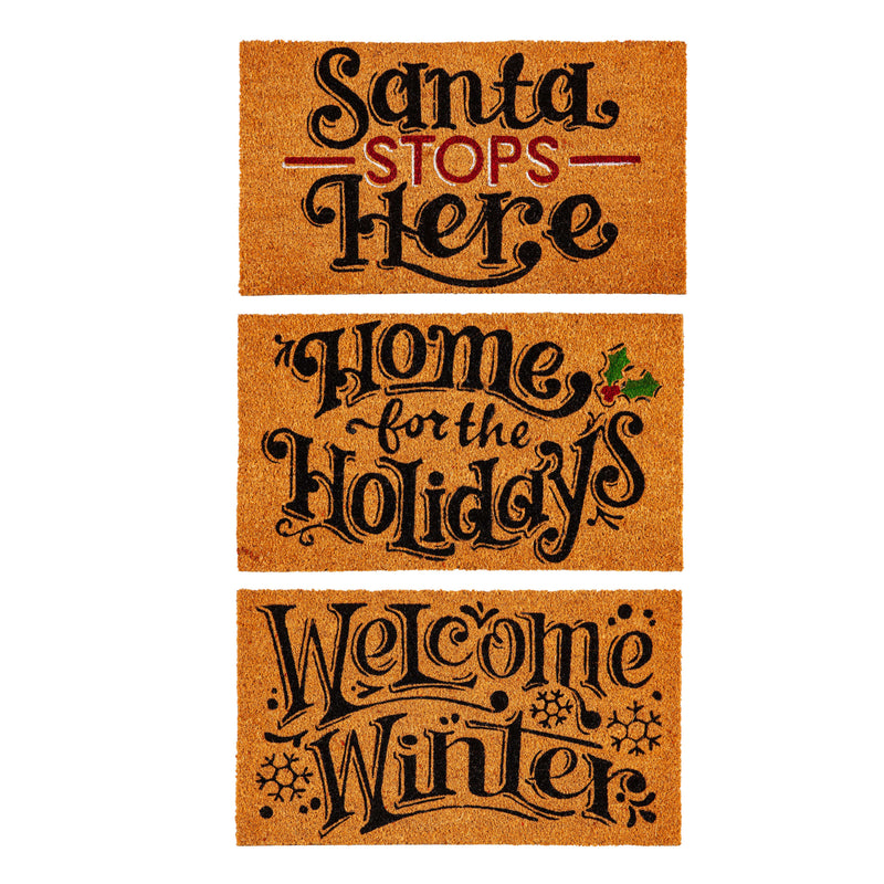 Holiday Greeting Coir Mat, 3 Asst,2rm1244