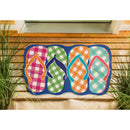 Plaid Flip Flops Shaped Coir Mat,2rm784