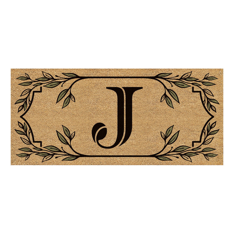 Monogram Flocked Sassafras Coir Switch Mat, Letter J,2rmc1288sj