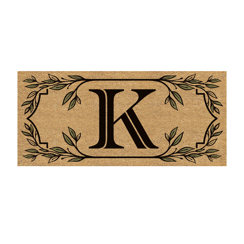 Monogram Flocked Sassafras Coir Switch Mat, Letter K,2rmc1288sk