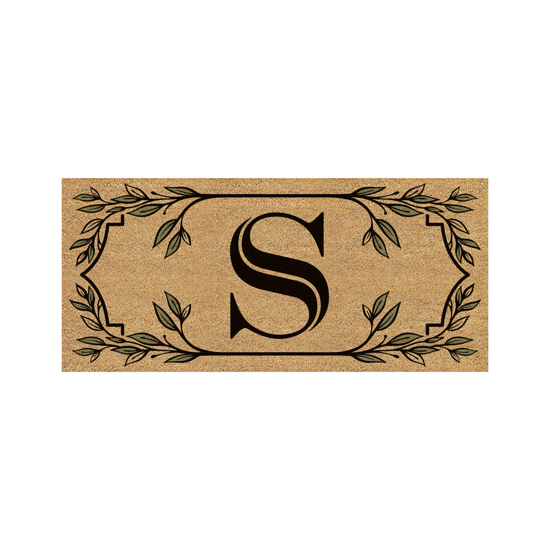 Monogram Flocked Sassafras Coir Switch Mat, Letter S,2rmc1288ss