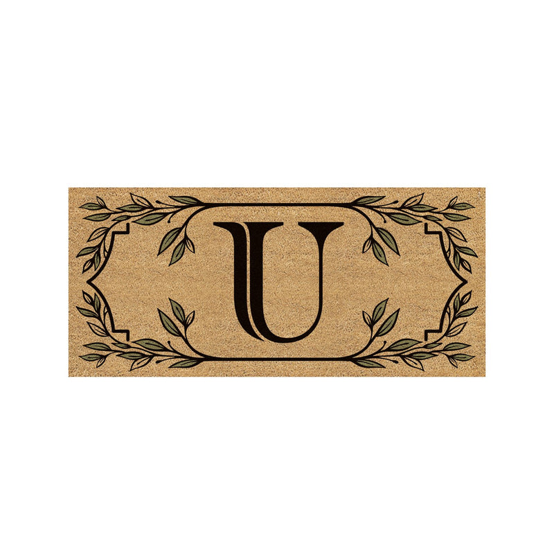 Monogram Flocked Sassafras Coir Switch Mat, Letter U,2rmc1288su