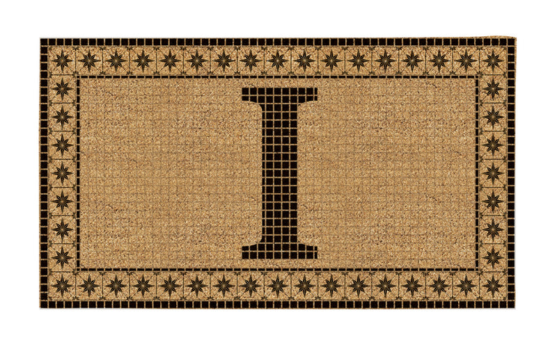 Monogram Flocked Coir  Vintage Tile Mat, Letter I,2rmc1296mi