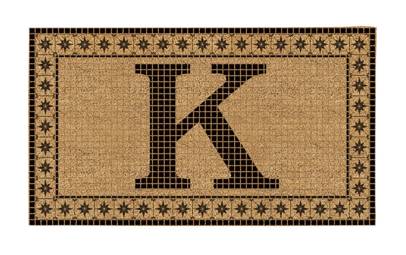 Monogram Flocked Coir  Vintage Tile Mat, Letter K,2rmc1296mk