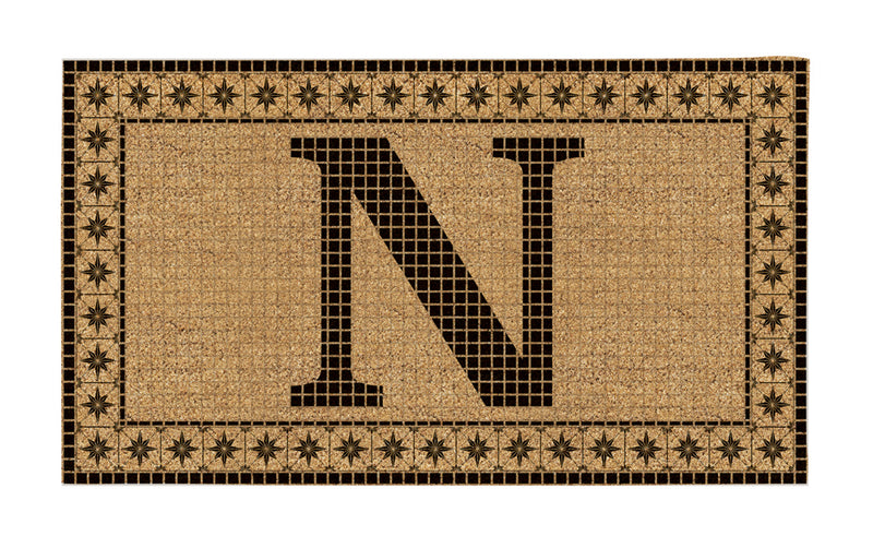 Monogram Flocked Coir  Vintage Tile Mat, Letter N,2rmc1296mn