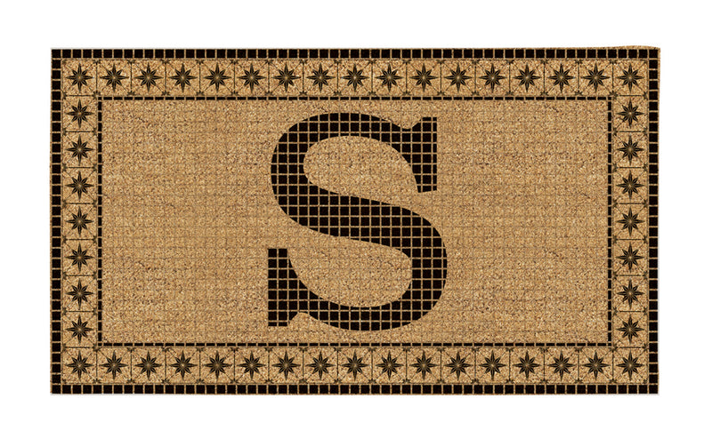 Monogram Flocked Coir  Vintage Tile Mat, Letter S,2rmc1296ms