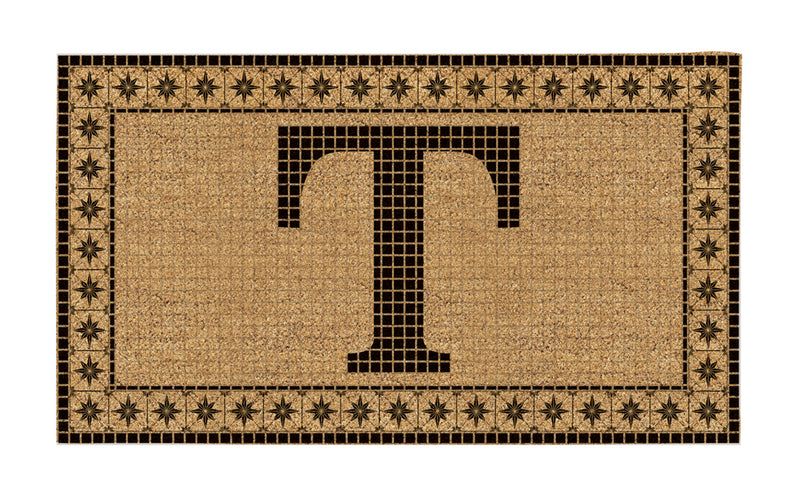 Monogram Flocked Coir  Vintage Tile Mat, Letter T,2rmc1296mt