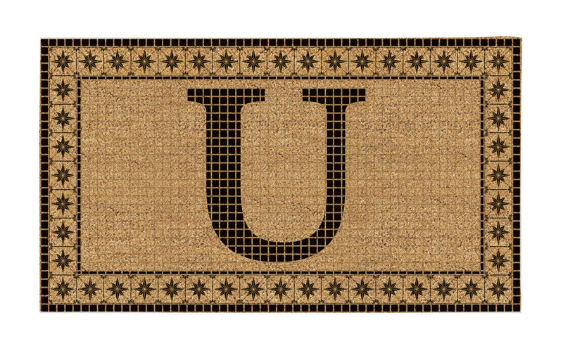 Monogram Flocked Coir  Vintage Tile Mat, Letter U,2rmc1296mu
