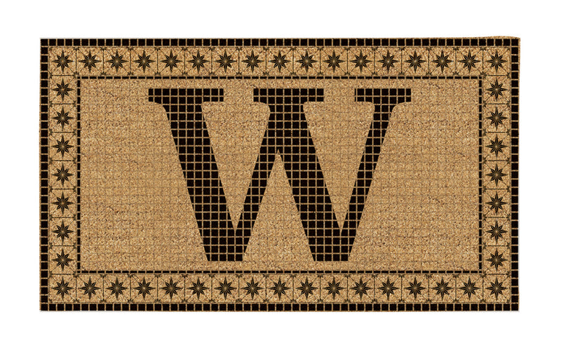 Monogram Flocked Coir  Vintage Tile Mat, Letter W,2rmc1296mw