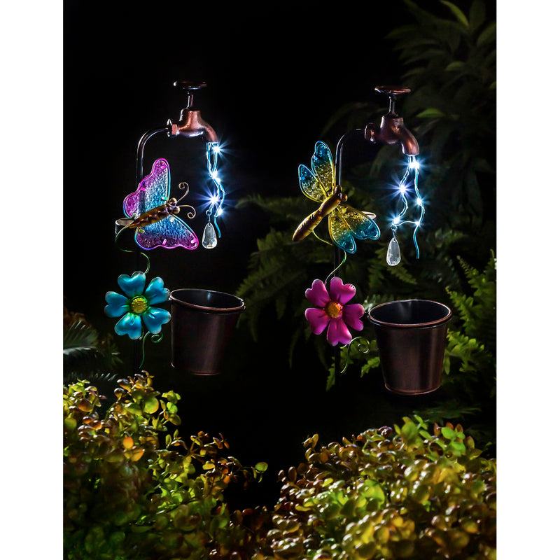 36.25"H Twinkling Light Solar Garden Stake, 2 Asst, Faucet Shaped,2sp6193