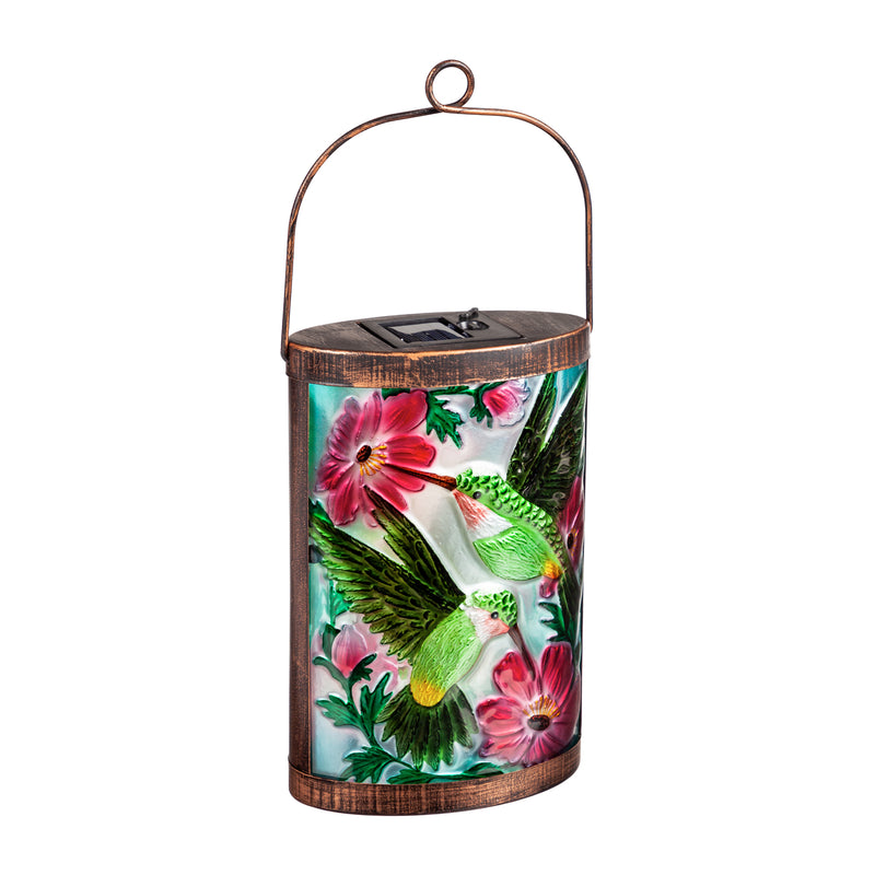 Handpainted Solar Glass Lantern, Hummingbird duo,2sp6242