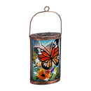 Handpainted Solar Glass Lantern, Florals and Monarch Butterfly,2sp6243