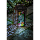 Handpainted Embossed Glass and Metal Solar Lantern, Soft Florals,2sp6626