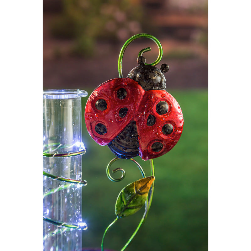 36.25"H Chasing Light Solar Rain Gauge Garden Stake, 2 ASST, Butterfly and Ladybug,2sp6770