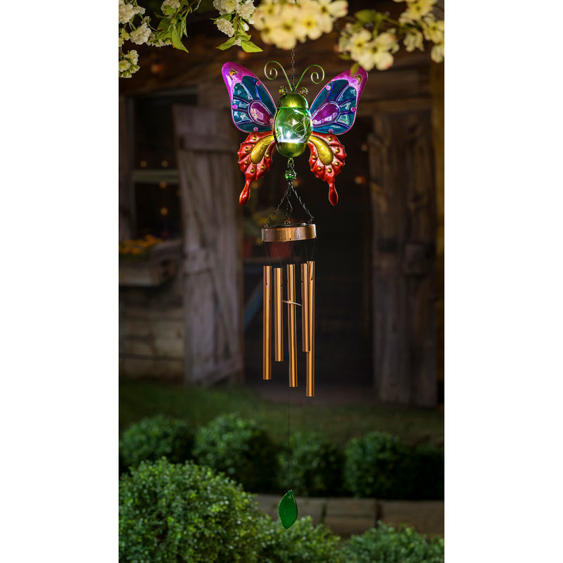 Twinkling Light Solar Glass and Metal Butterfly Wind Chime, 2 ASST.,2sp6776