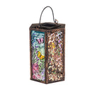 Handpainted Embossed Glass and Metal Solar Lantern, Wild Florals with Butterflies,2sp7119