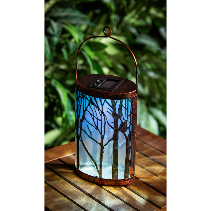 Handpainted Solar Glass Lantern, Forest at Dawn,2sp7122