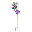 36"H Solar Rain Gauge Garden Stake with Purple Flower, Purple Butterfly,2sp7231