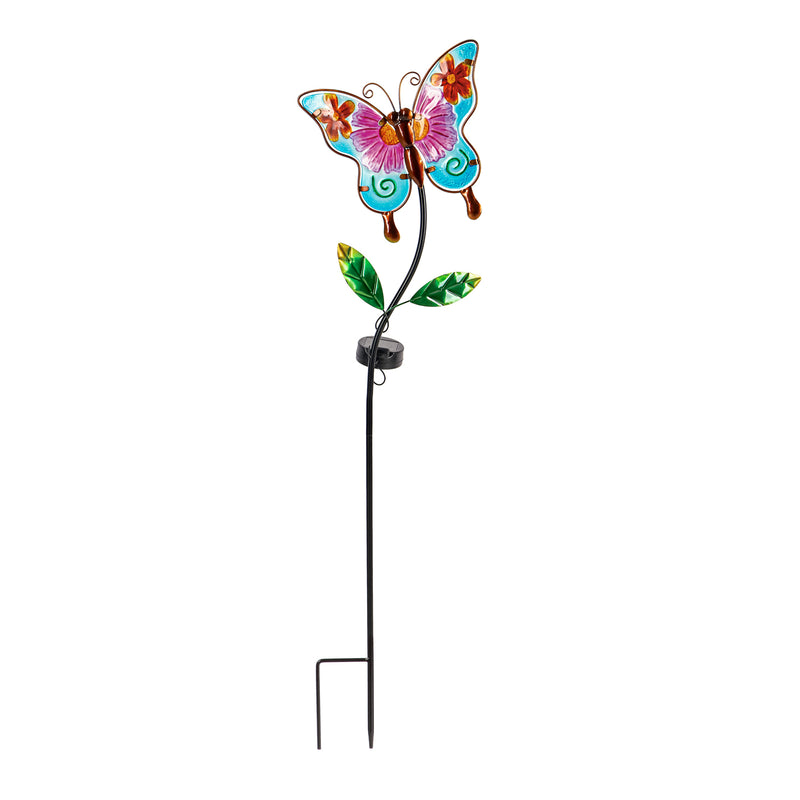 36"H  Hand Painted Glass Butterfly Solar Garden Stake,2sp7243