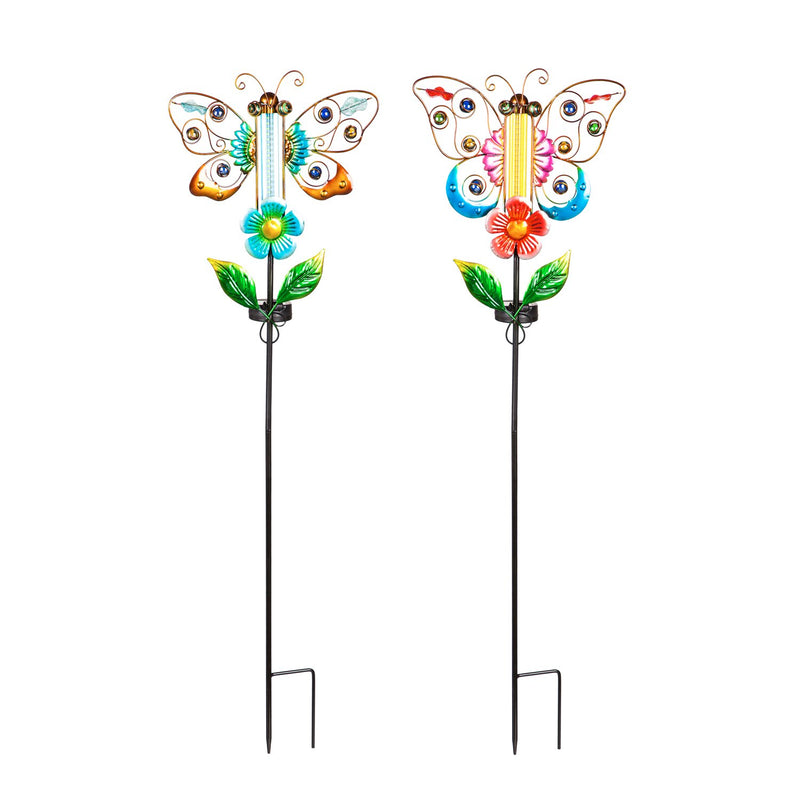 36"H Solar Drip Light Garden Stake, Butterfly, 2 Asst,2sp7250