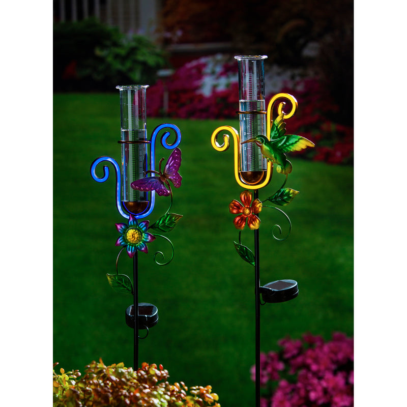 37"H Solar Neon Color Lights Rain Gauge Garden Stake, 2 Asst,2sp7257