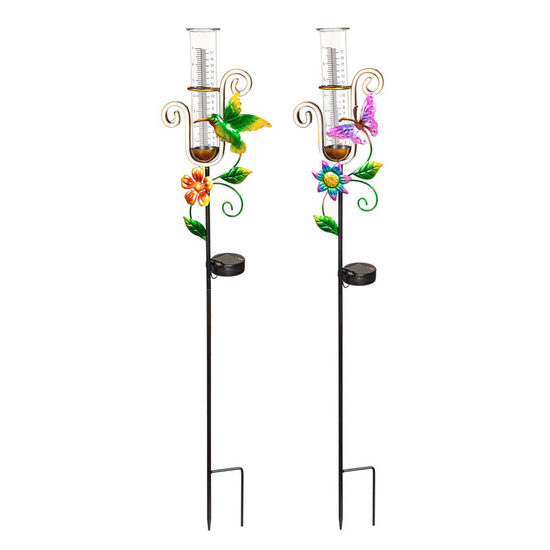 37"H Solar Neon Color Lights Rain Gauge Garden Stake, 2 Asst,2sp7257