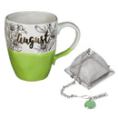Ceramic Birthday Cup w/ metallic accent, Tea Charm, and box, 16 OZ., August,3amh6837h