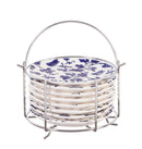 Debossed Ceramic  6'' Appetizer  Plate w/caddy, Blue Floral Toile,3apc6861