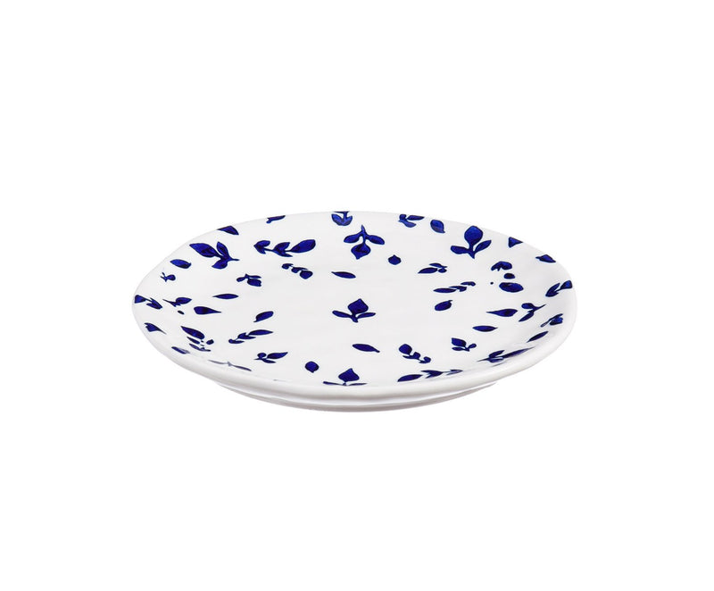 Debossed Ceramic  6'' Appetizer  Plate w/caddy, Blue Floral Toile,3apc6861
