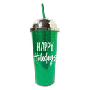 Acrylic Sequin Tumbler with Straw, 22 OZ, 2 Asst: Happy Holiday/Merry Christmas,3atc018