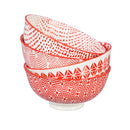 Ceramic Bowl, 8 OZ, Red Pattern, Set of 4,3bl036