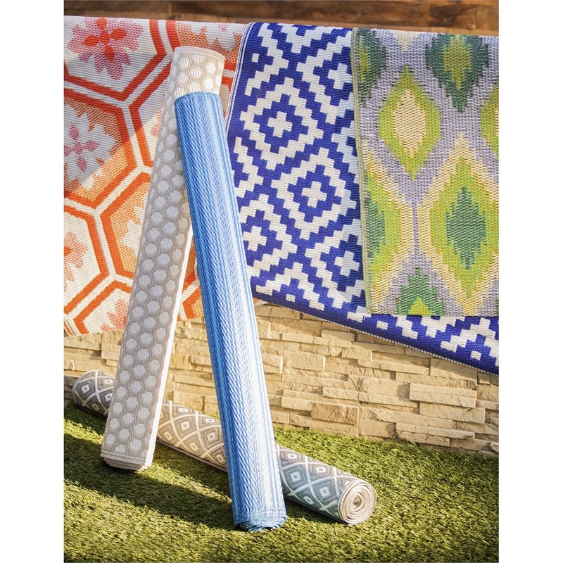 ReversibleWeather-resistant Rug 4'x6' Grey Diamond,3dm013a