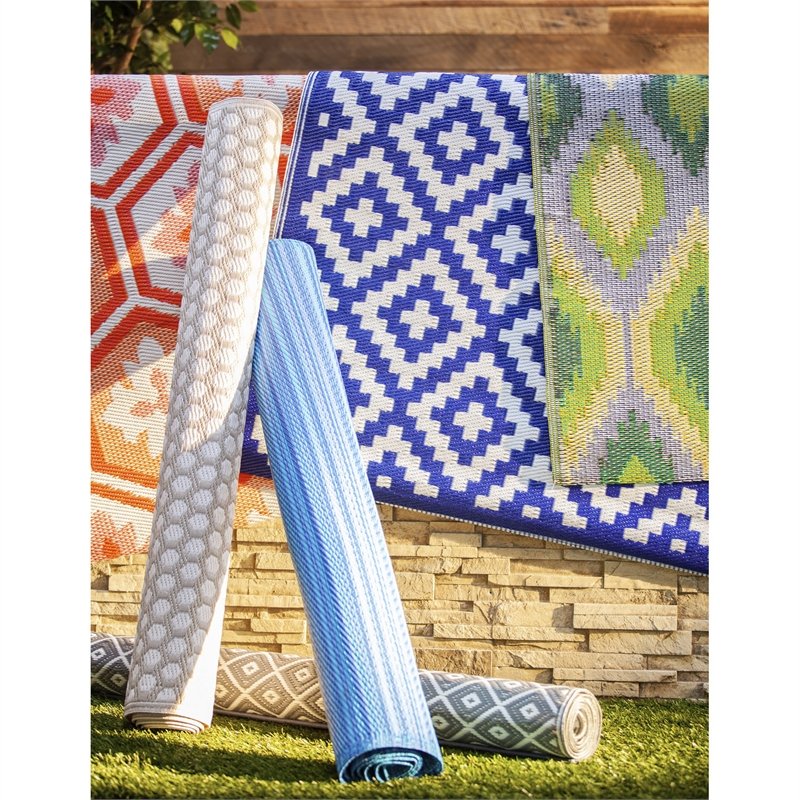 ReversibleWeather-resistant Rug 4'x6' Green and Yellow,3dm015a