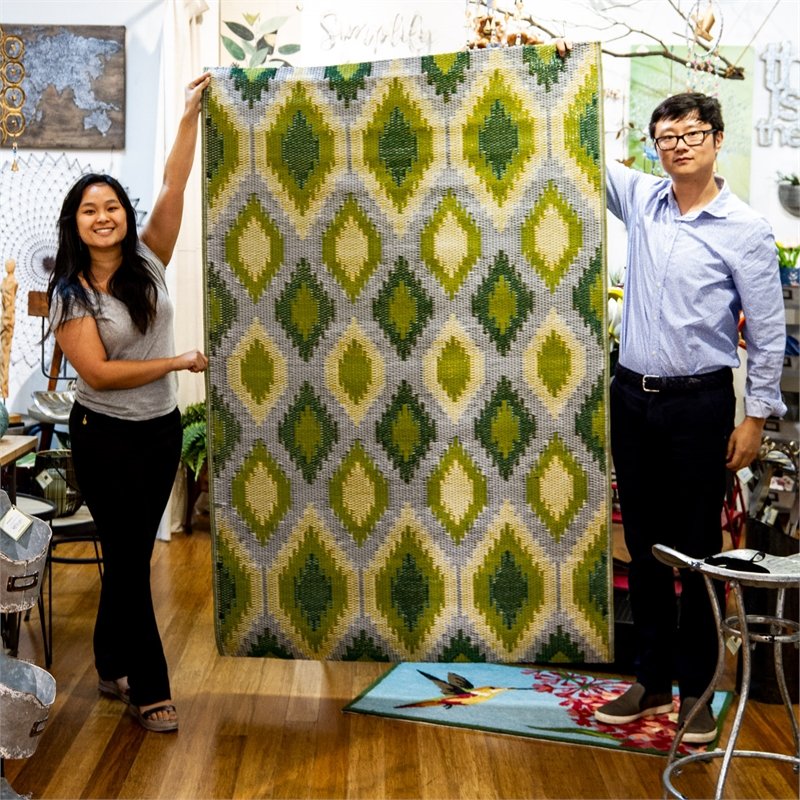 ReversibleWeather-resistant Rug 4'x6' Green and Yellow,3dm015a