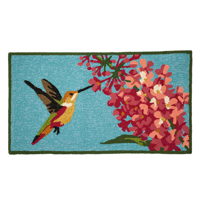 Indoor/Outdoor Hooked  Rug, Hummingbird and Lilac  42"x24'',3dm091