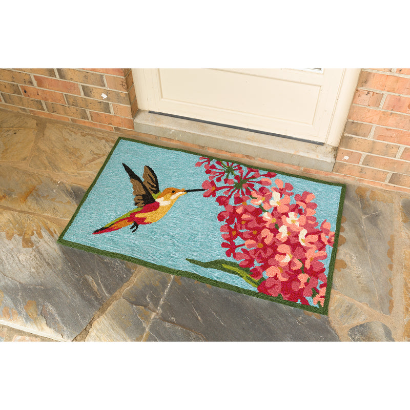 Indoor/Outdoor Hooked  Rug, Hummingbird and Lilac  42"x24'',3dm091