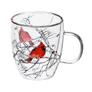 Double Wall Glass Cafe Cup w/ Box, 12 OZ., Cardinal on Branch,3gcc7309