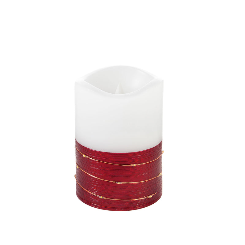 LED Half Metallic Swirl Flameless Candle with Timer Function, 2 Asst, Red/Green,3led222