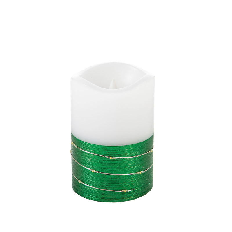 LED Half Metallic Swirl Flameless Candle with Timer Function, 2 Asst, Red/Green,3led222