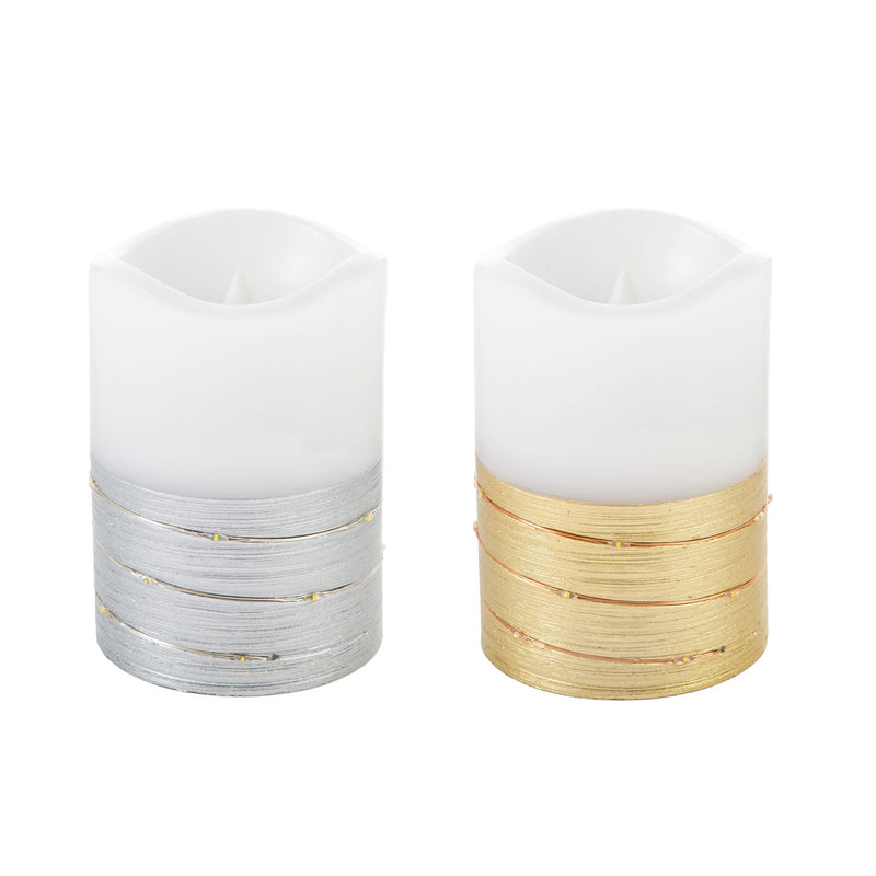 LED Half Metallic Swirl Flameless Candle with Timer Function, 2 Asst, Gold/Silver,3led223