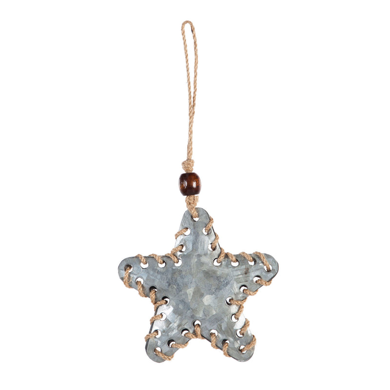 Galvanized Metal Ornament with Jute, Tree/Heart/Star/Angel, 4 Asst,3otm258