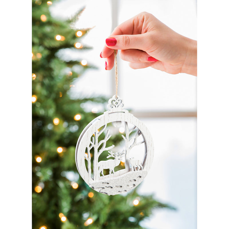 White Woodland Ornaments with Glitter, 2 Assorted,3otw098