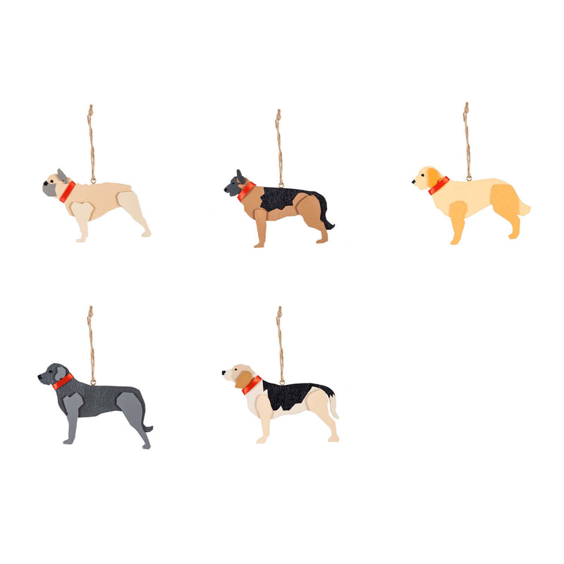 Wood Dog Shaped Ornament, 5 Asst,3otw123