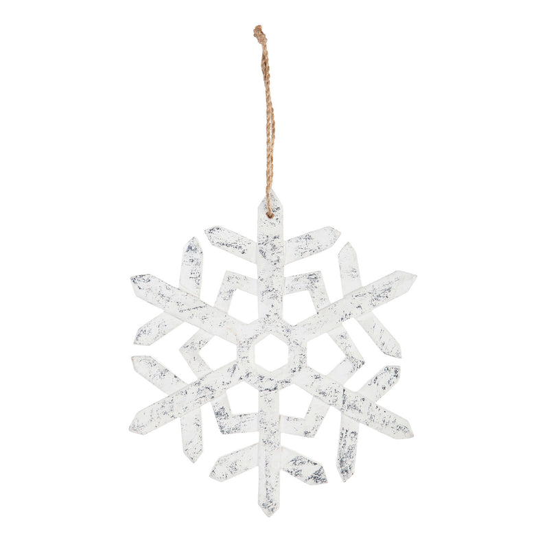 10" White Wooden Carved Snowflake Ornament, 3 Asst,3otw138