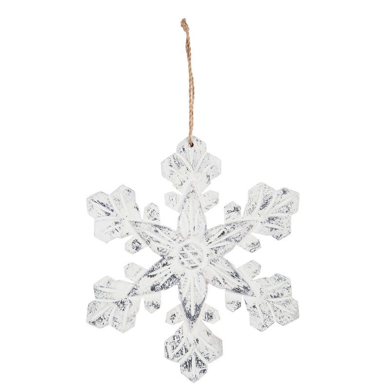 10" White Wooden Carved Snowflake Ornament, 3 Asst,3otw138