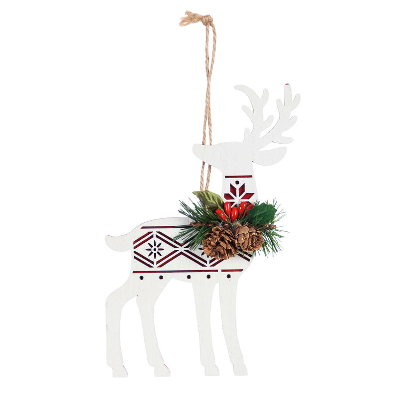 Wooden Ornament with Artificial and Pinecone Ornament, 2 Asst: Deer/Stocking,3otw156